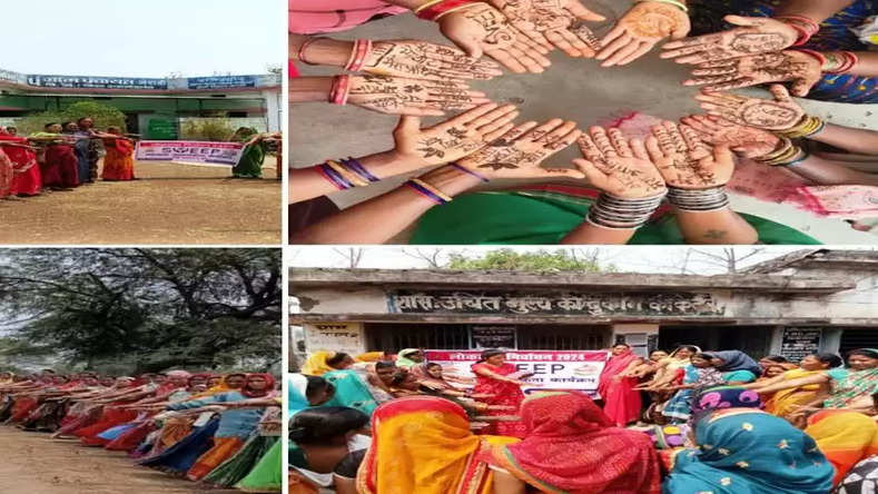 मतदान के लिए बिहान की महिलाओं द्वारा ग्रामीणों को किया जा रहा जागरूक