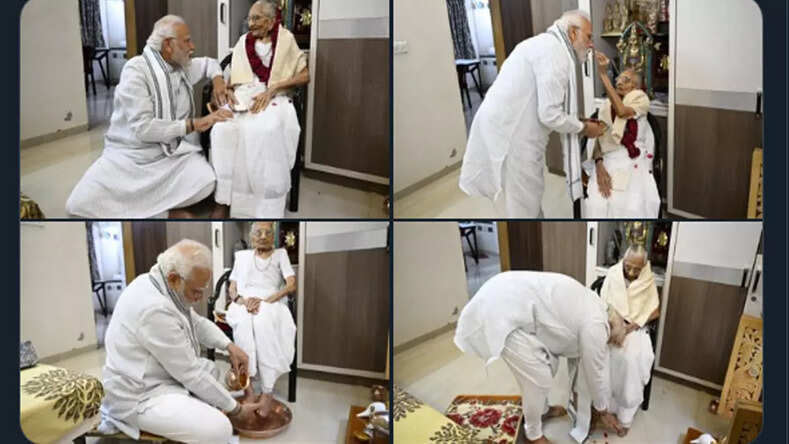 मां का 100वां जन्मदिन मनाने पहुंचे PM ने मोदी चरण धोकर लिया आशीर्वाद, कही ये बड़ी बात