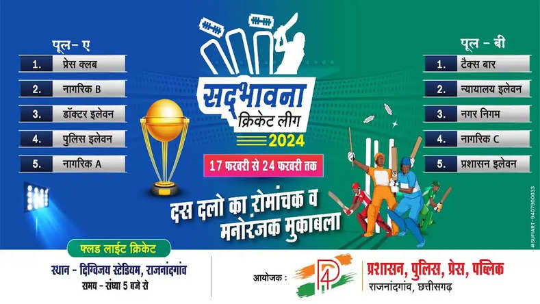  Chhattisgarh News: प्रशासन, पुलिस, प्रेस, पब्लिक की पहल से पी-4 सद्भावना रात्रिकालीन क्रिकेट मैच शुरू 