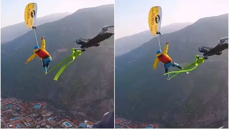  एक शख्स आसमान में हजारों फीट ऊंचाई पर स्टंट करते हुए दिखा, देखिये हैरान करने वाला वीडियो 